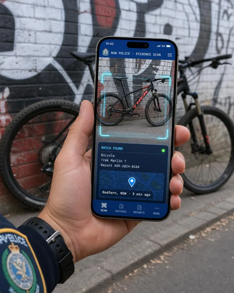 Officer scanning a stolen Trek Marlin 7 bicycle with SteadCalm