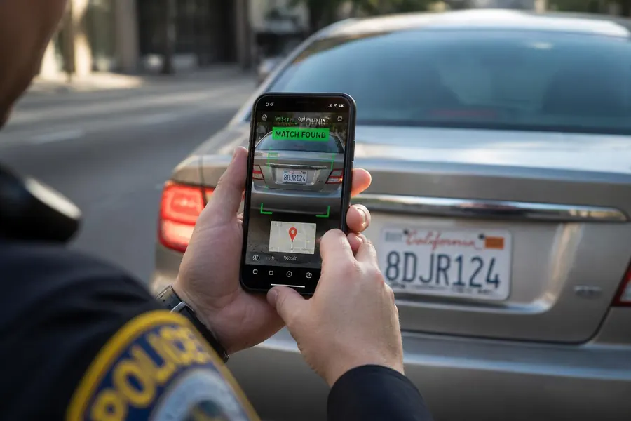 Officer scanning a sedan number plate with SteadCalm